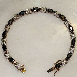 9.20 Ct Oval Cut Simulated Blue Sapphire Tennis Bracelet 925 Silver Gold Plated